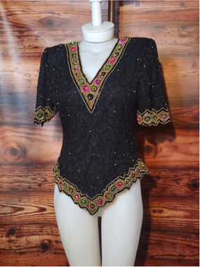 Women's Unbranded Black Gold Beaded Top L
